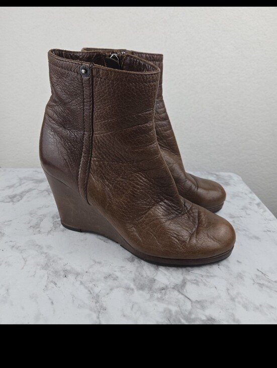 Prada Shoes - Prada Brown Leather Wedge Ankle Boots